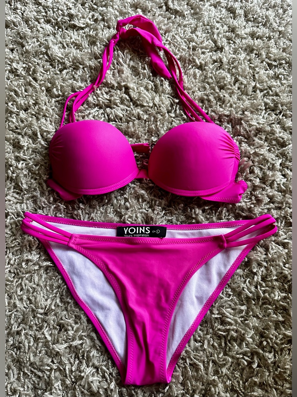 YOINS Vibrant Pink Strappy Push-Up Bikini Set-L